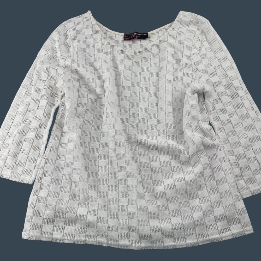 Peck &‎ Peck Womens White Textured 3/4 Sleeve Top XL Cotton/Polyester